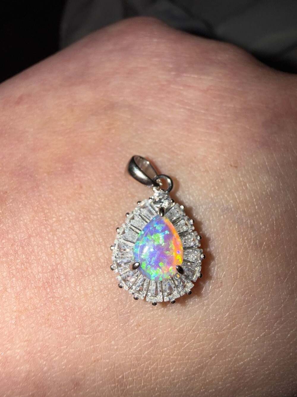 Handmade Opal Charm Pendant Necklace in Sterling Silver